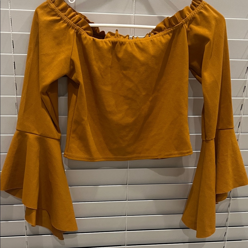 Mustard Off-Shoulder Bell Sleeve Top